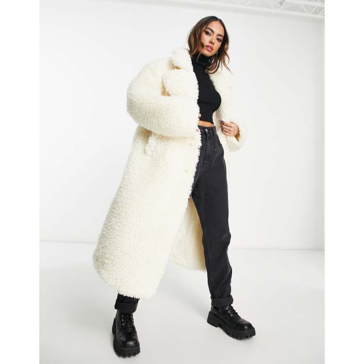 NA KD oversized teddy fur coat in cream