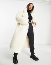 Topshop Tall Oversized Faux Fur Coat In Chocolate-White