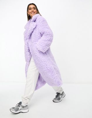 NA-KD oversized teddy fur coat in lilac