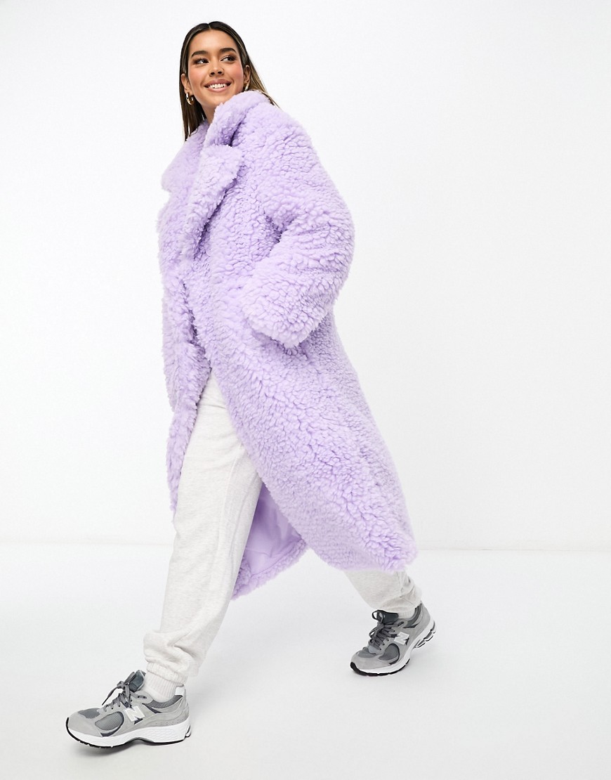 NA-KD oversized teddy fur coat in lilac-Purple