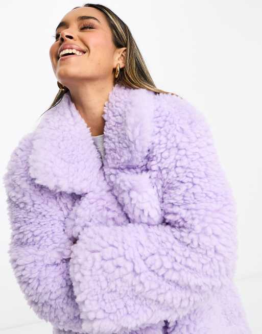 NA-KD oversized teddy fur coat in lilac