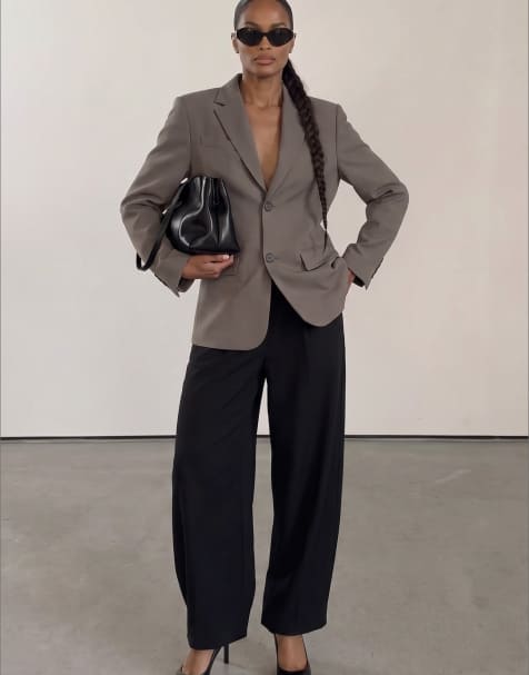 NA-KD Oversized twill blazer in khaki green - view 1