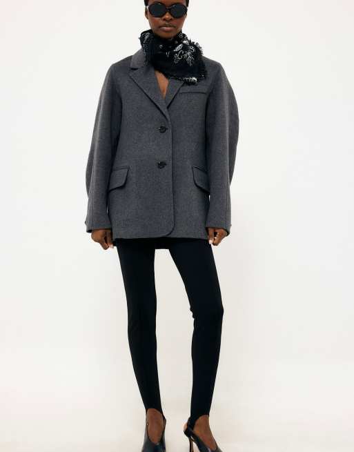 NA-KD Oversized wool blend sleeve detail short coat in grey, 3 of 4