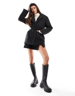 NA-KD NA-KD padded belted blazer in black