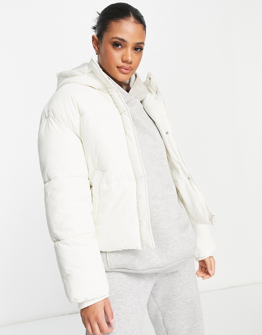 NA-KD padded short jacket with hood in off white