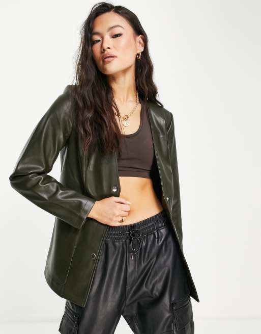 Asos green hot sale leather jacket