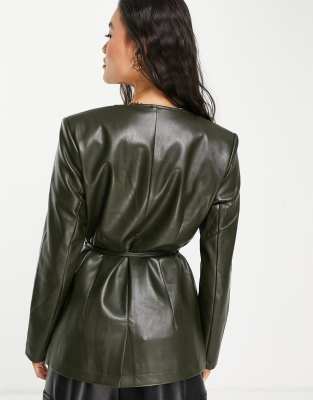 dark green faux leather jacket