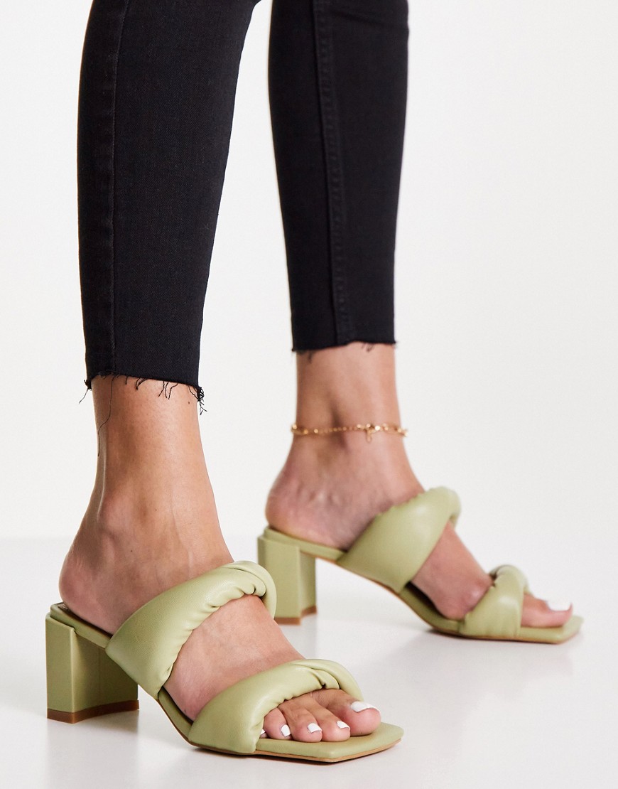NA-KD padded square toe heeled mules in pastel green