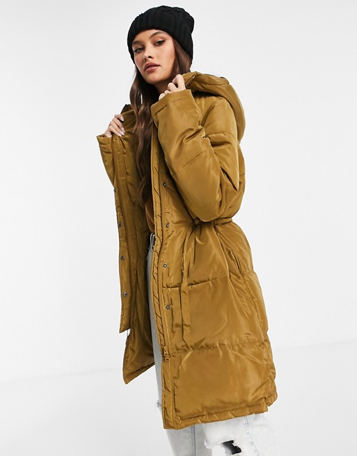 NA-KD padded waisted parka in olive
