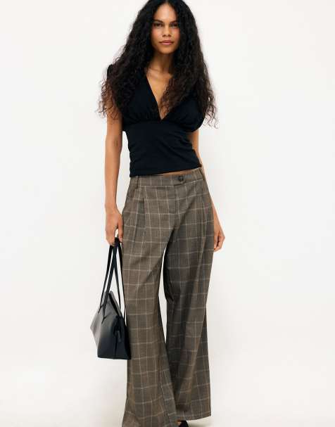 NA-KD pantalon à carreaux taille mi-haute marron - view 1