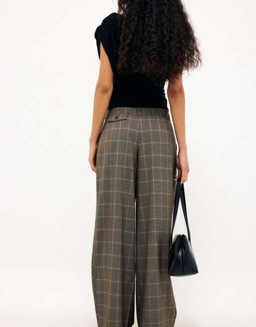 NA-KD pantalon à carreaux taille mi-haute marron, 2 de 5