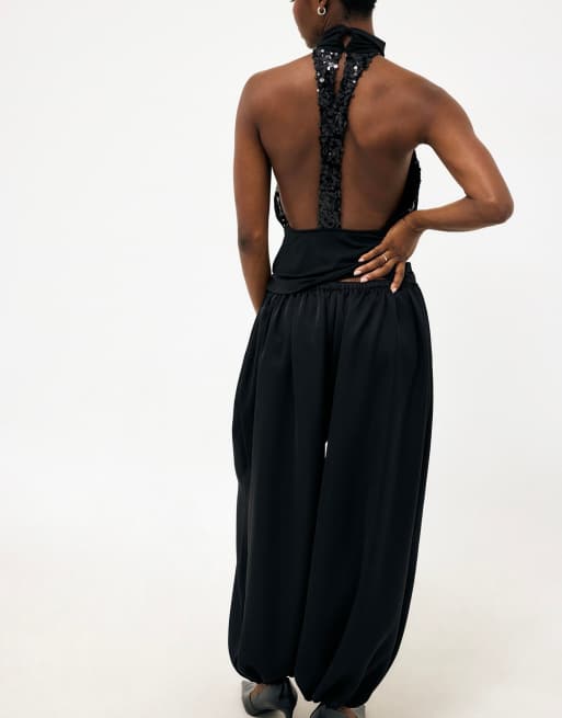 NA-KD pantalon ballon en satin noir, 2 de 5
