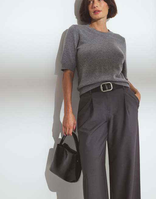 NA-KD - Pantalon large à taille mi-haute - Gris foncé, 4 de 5