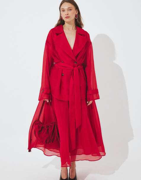 NA-KD Pelin - organza midi skirt in red - view 1
