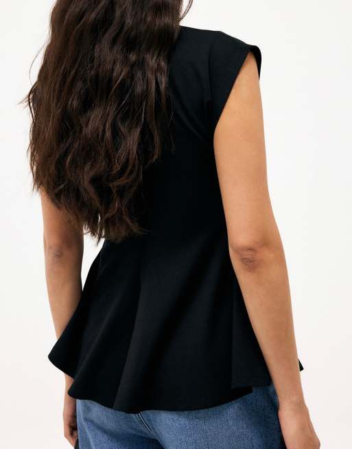 NA-KD Peplum jersey top in black, 2 of 5