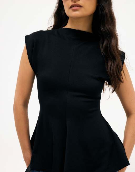 NA-KD Peplum jersey top in black, 3 of 5