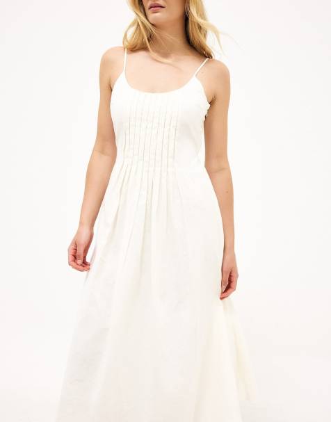 NA-KD Pintuck detail strap midi dress in offwhite - view 1