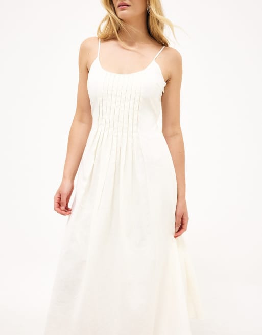 NA-KD Pintuck detail strap midi dress in offwhite, 3 of 5