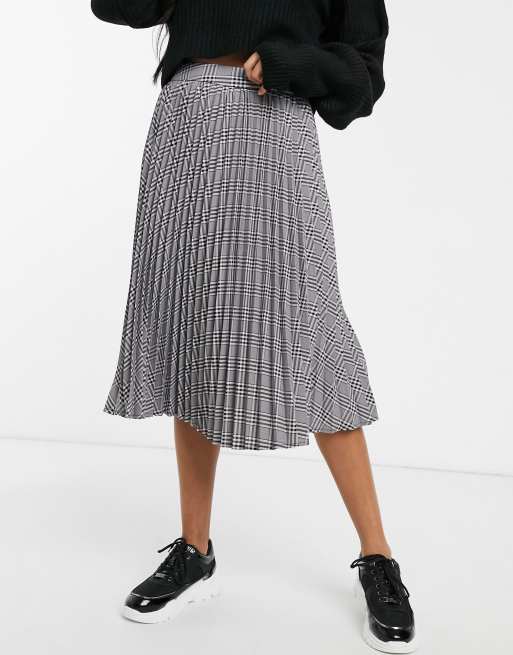 NA-KD plaid pleated midi skirt in grey