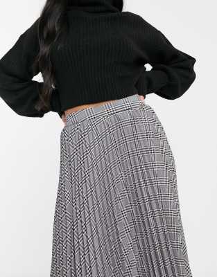 grey plaid midi skirt