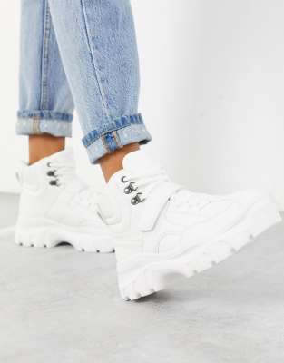 NA-KD platform sneaker boots in white 