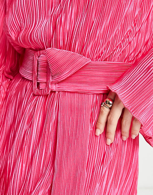 NA-KD plisse belted mini dress in pink GN6739