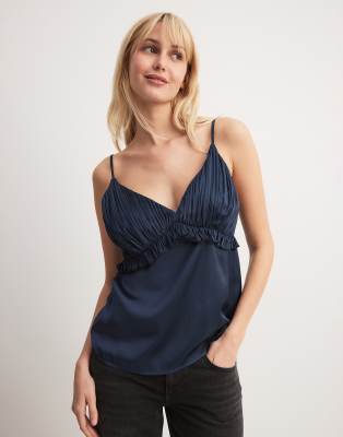NA-KD NA-KD plisse cami top in navy