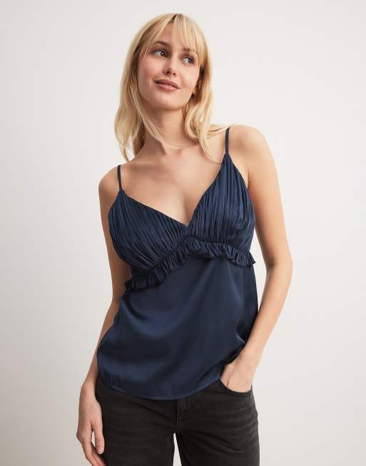 NA-KD - Plissé camitop in marineblauw