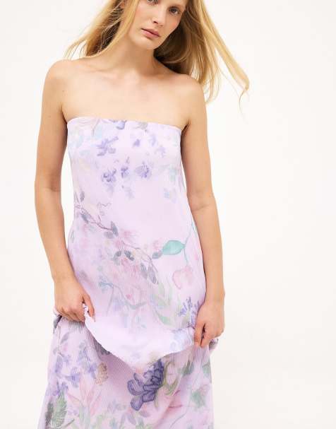 NA-KD Plisse maxi tube dress in lilac flower - view 1