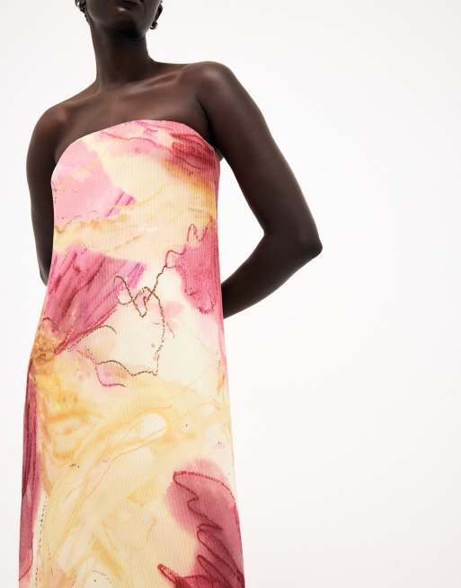 NA-KD Plisse maxi tube dress in pastel blooms, 3 of 5
