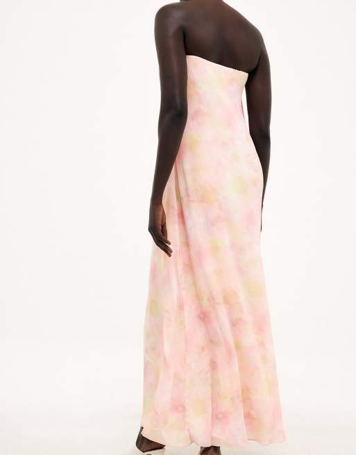NA-KD Plissee-Maxikleid mit Bandeau-Ausschnitt und Mohnblumenmuster, 3 von 5