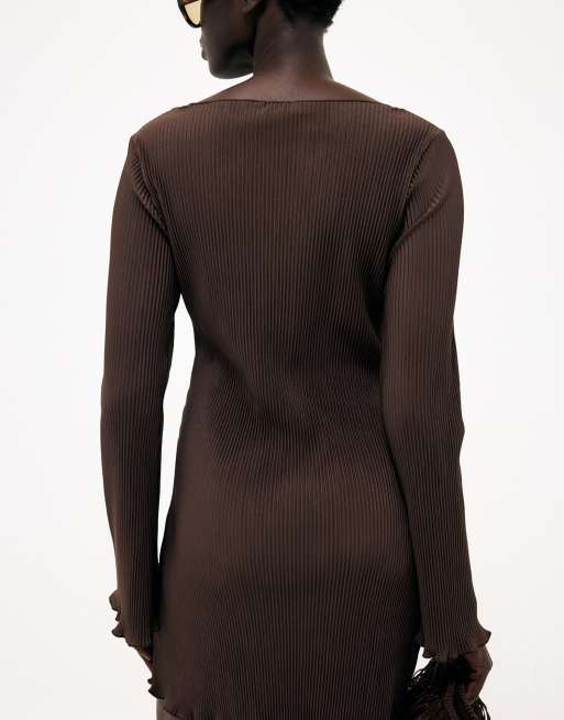 NA-KD – Plissiertes Minikleid in Dunkelbraun, 2 von 5