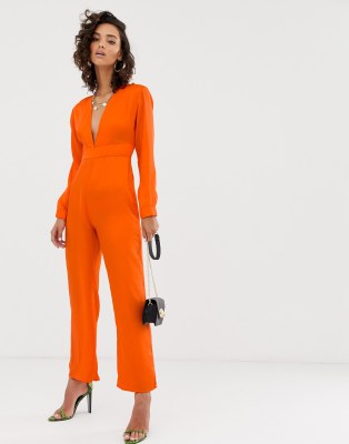 orange plunge jumpsuit