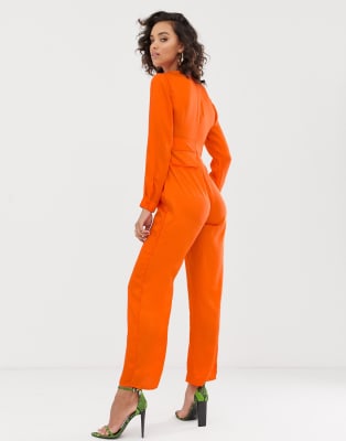 orange plunge jumpsuit