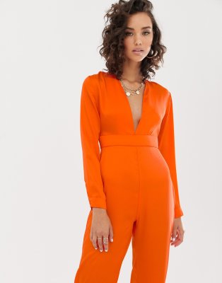 orange plunge jumpsuit