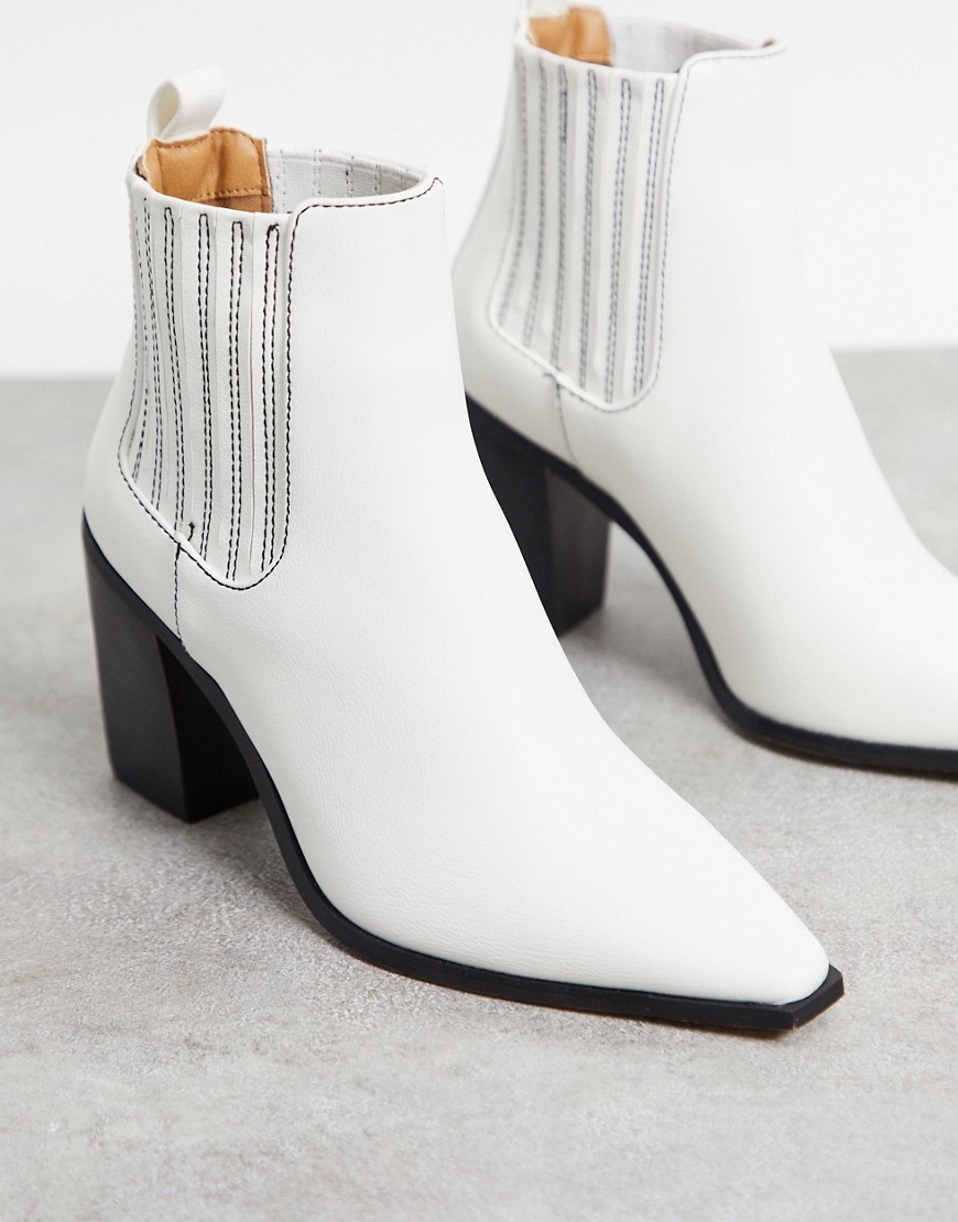 NA-KD Pointed toe block heel ankle boots in off-white