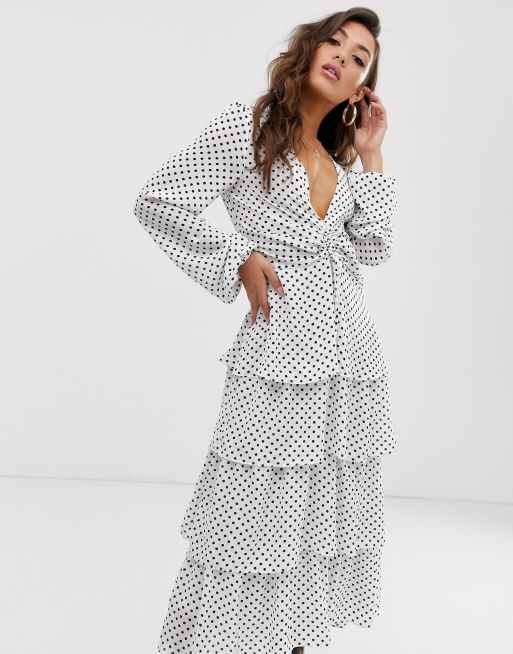 Polka dot plunge midi dress by glamorous hotsell