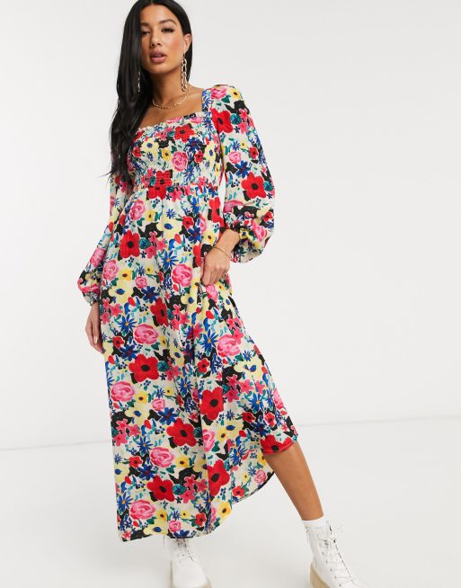 NA-KD poppy floral print boho maxi dress in multi