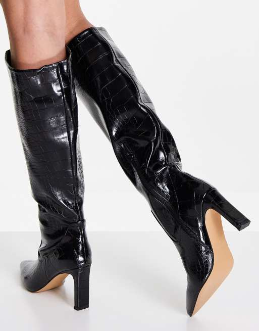 Crocodile print discount knee high boots