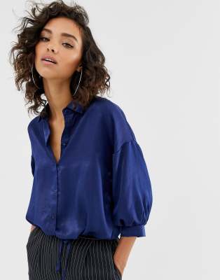 satin navy blouse