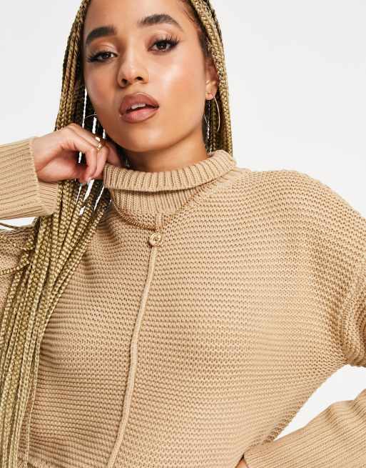 NA-KD - Pull col montant - Beige
