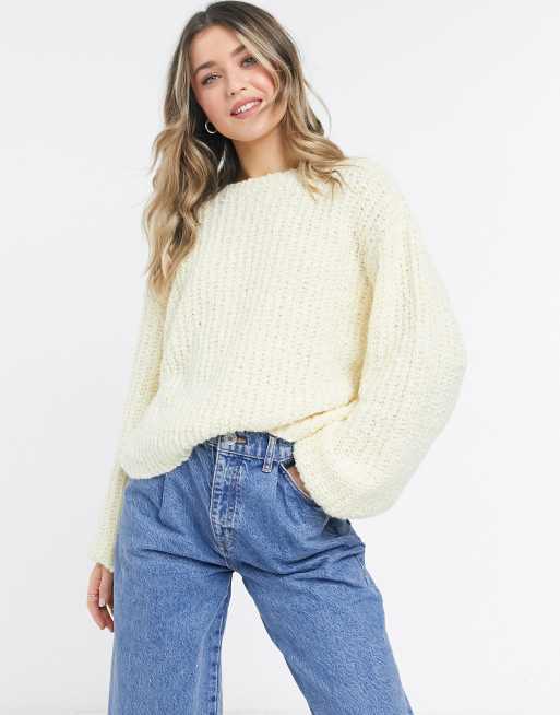 NA-KD - Pull en maille à manches ballon - Jaune pastel