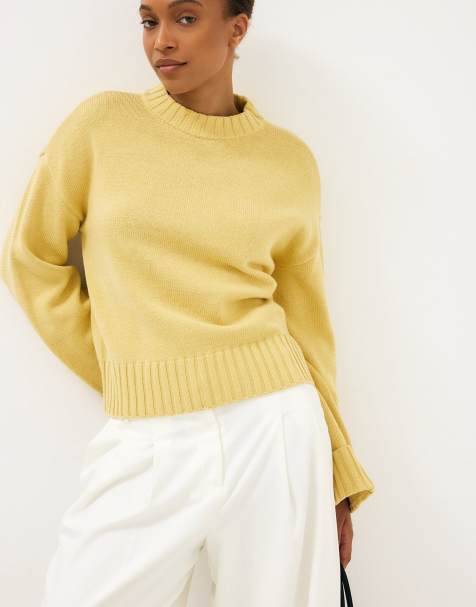 NA-KD pull en maille à manches retroussées jaune poussiéreux - view 1