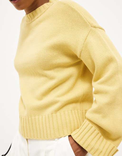NA-KD pull en maille à manches retroussées jaune poussiéreux, 4 de 5