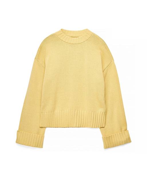 NA-KD pull en maille à manches retroussées jaune poussiéreux, 5 de 5