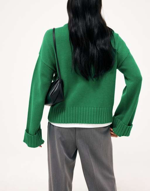 NA-KD pull en maille à manches retroussées vert vif, 3 de 5