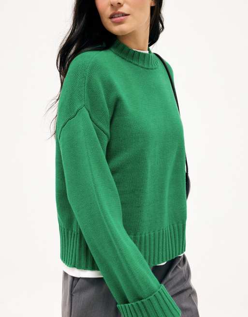 NA-KD pull en maille à manches retroussées vert vif, 4 de 5