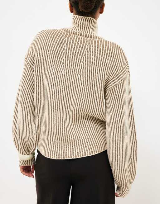 NA-KD pull en maille côtelée contrastée épais crème, 2 de 5