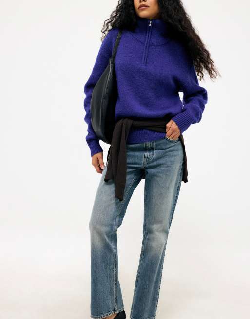 NA-KD pull zippé en mélange de laine bleu, 3 de 3