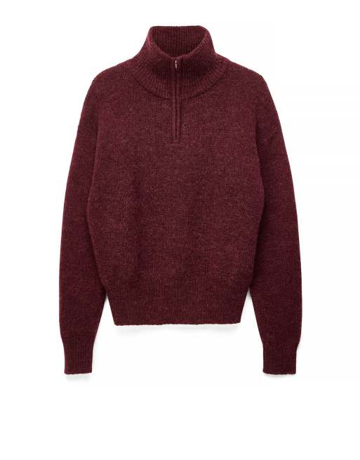 NA-KD Pull zippé en mélange de laine bordeaux, 4 de 5
